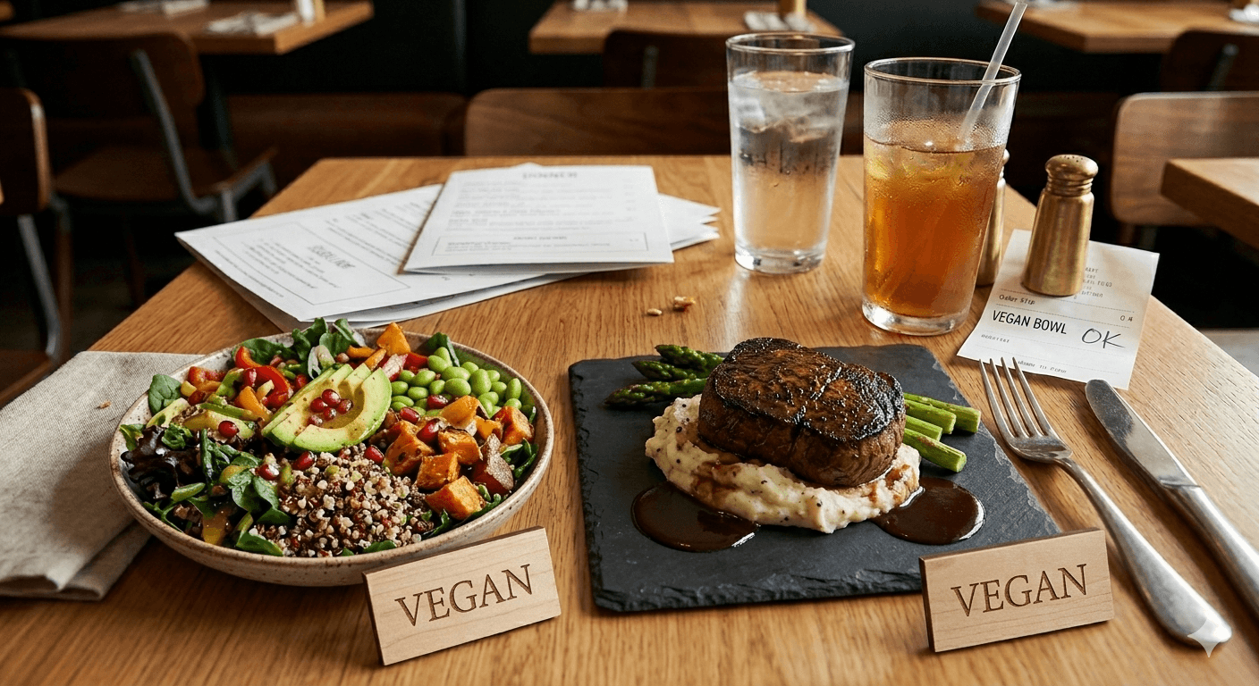 Colorful spread of vegan food for sharing