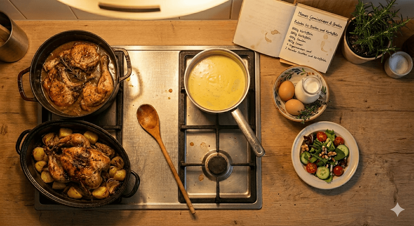Vegan dishes on a family dinner table